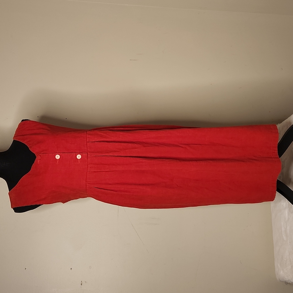 VTG Red/orangw corduroy dress  pleated  button-front  Hippie  midi jumper dress.